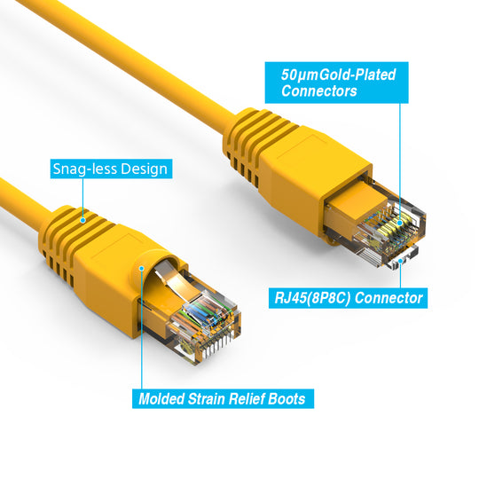 Cat6A Ethernet Patch Cable, Snagless Boot - Yellow