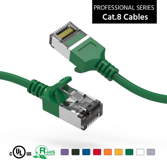 Cat 8 U/FTP Slim Ethernet Network Cable, 30AWG - Green
