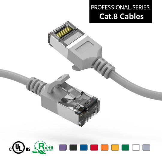 Cat 8 U/FTP Slim Ethernet Network Cable, 30AWG - Gray