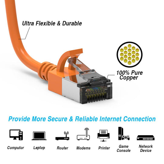 Cat 8 U/FTP Slim Ethernet Network Cable, 30AWG - Orange