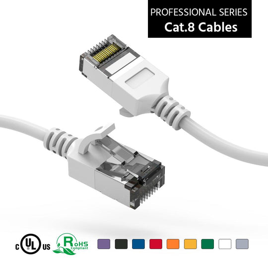 Cat 8 U/FTP Slim Ethernet Network Cable, 30AWG - White