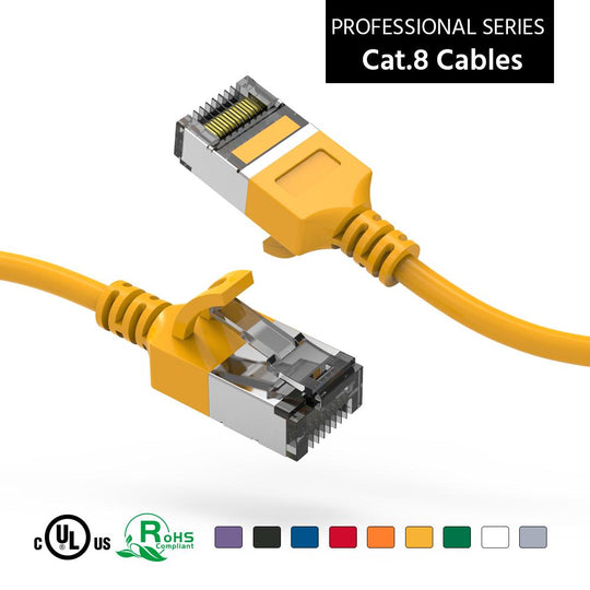 Cat 8 U/FTP Slim Ethernet Network Cable, 30AWG - Yellow