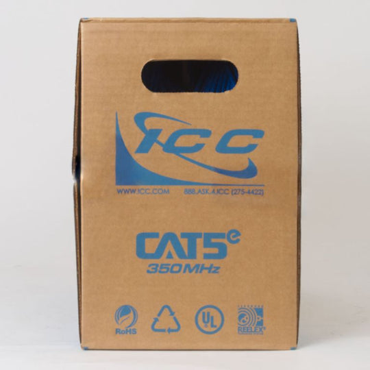 ICC 350Mhz CAT5e Bulk Cable with 24 AWG UTP Solid Wires, CMP Jacket, 1000ft Box