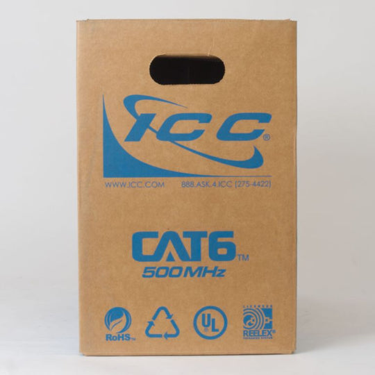 ICC 500Mhz CAT6 Bulk Cable with 23 AWG UTP Solid Wires, CMP Jacket, 1000ft Box