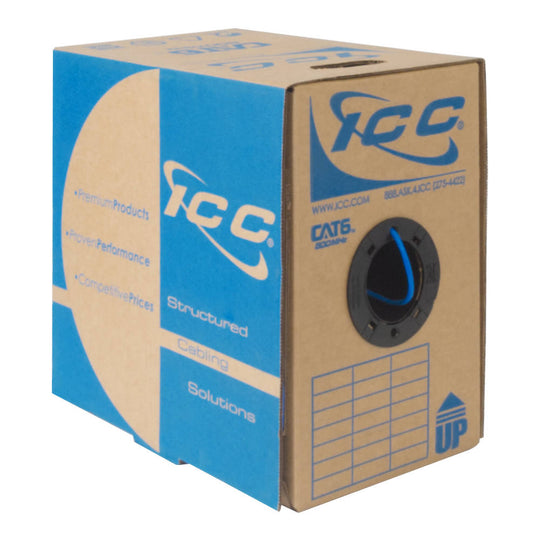ICC 500Mhz CAT6 Bulk Cable with 23 AWG UTP Solid Wires, CMP Jacket, 1000ft Box