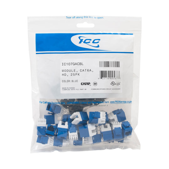 ICC Cat6A High Density Keystone Jack 25 Pack