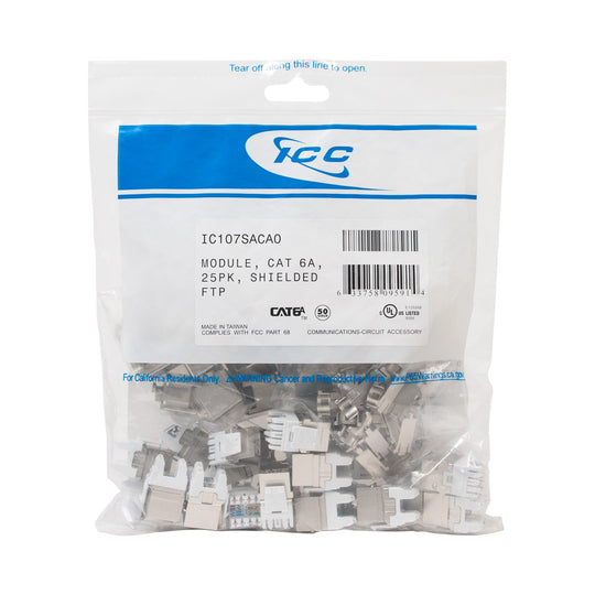 ICC Cat6A High Density FTP Keystone Jack - 25 Pack