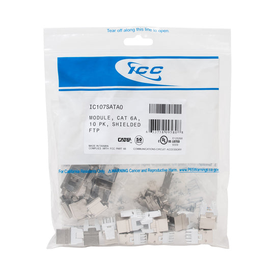 ICC Cat6A High Density FTP Keystone Jack - 10 Pack