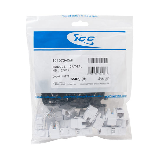ICC Cat6A High Density Keystone Jack 25 Pack