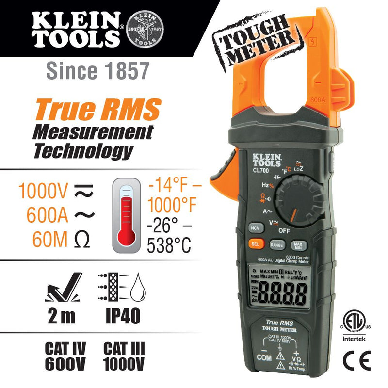 Klein Tools CL700 Digital Clamp Meter AC Auto-Ranging LoZ