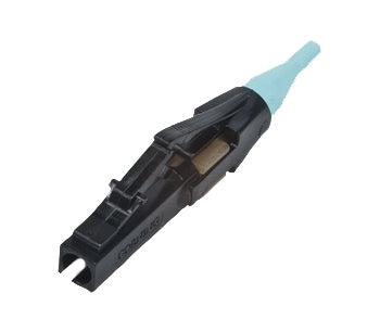 Unicam High-performance Connector, LC, 50 µm Multimode (OM3/OM4 Compatible), Ceramic Ferrule, Logo, Single Pack, Black Housing, Aqua Boot
