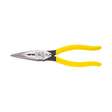Klein Tools D203-8NCR Pliers, Long Nose Side Cutters, Strip/Crimp 8-Inch