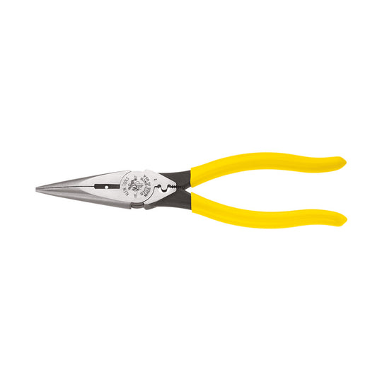 Klein Tools D203-8NCR Pliers, Long Nose Side Cutters, Strip/Crimp 8-Inch