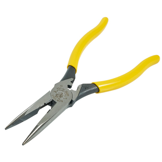 Klein Tools D203-8NCR Pliers, Long Nose Side Cutters, Strip/Crimp 8-Inch