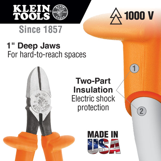 Klein Tools D220-7-INS Insulated Pliers, Diagonal Cutters, 7-Inch