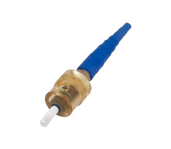 Unicam High-performance Connector, ST Compatible, Single-mode (OS2), Ceramic Ferrule, Logo, Single Pack, Amber Housing, Blue Boot