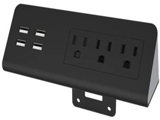 Kable Kontrol Desktop & Bedside Power Strip with 3 Power Outlets, 4 USB-A Ports - 4.9ft cord Black