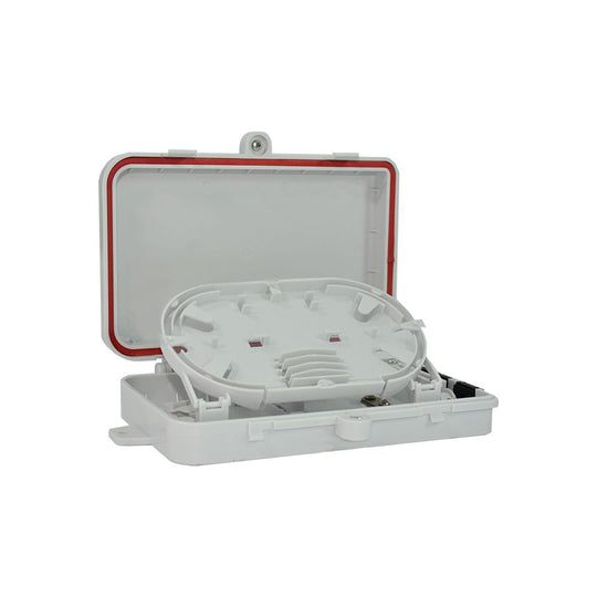 SCP FFTH Demarc Fiber Wall Box - Supports (6-8) 13mm Panel Mount Couplers (Not Included), Built-In Fiber Coiler, Weatherproof Indoor/Outdoor Rated, Wall/Pole Mountable