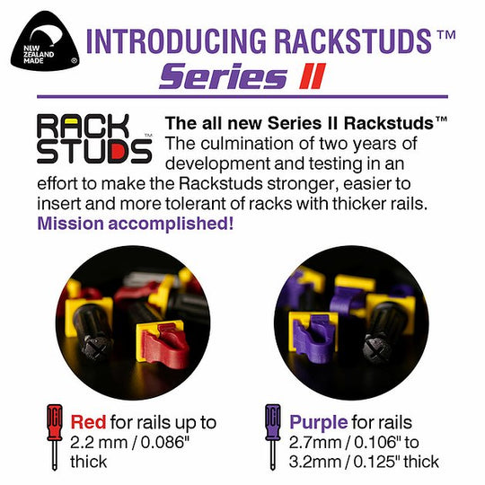 Rackstuds Rack Mount Solution Series II – No More Cage Nuts! The Easiest and Safest Server Rack Solution in 19" Racks with Square Punched Vertical Rails | Purple, 3.2mm/0.126" Version