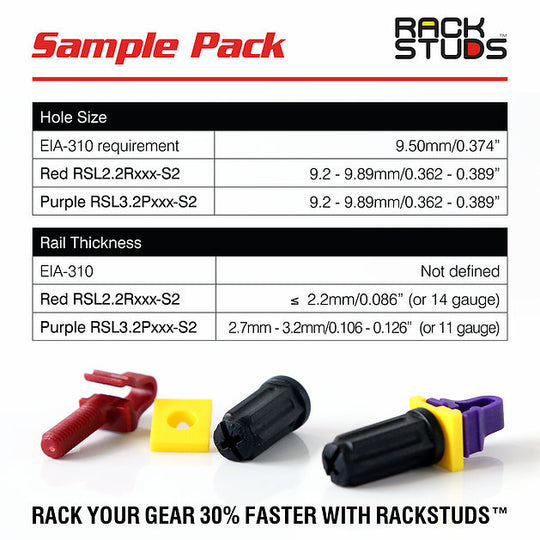 Rackstuds Rack Mount Solution Series II – No More Cage Nuts! The Easiest and Safest Server Rack Solution in 19" Racks with Square Punched Vertical Rails.
