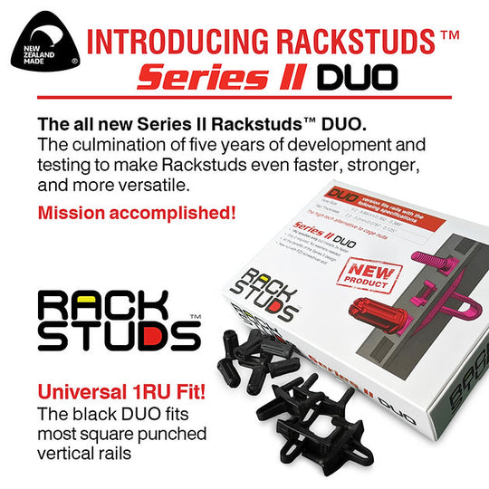 Rackstuds DUO50 1RU Rack Mount Solution Series II – No More Cage Nuts! The Easiest and Safest Server Rack Solution in 19" Racks with Square Punched Vertical Rails | 50-Pack, Universal Version