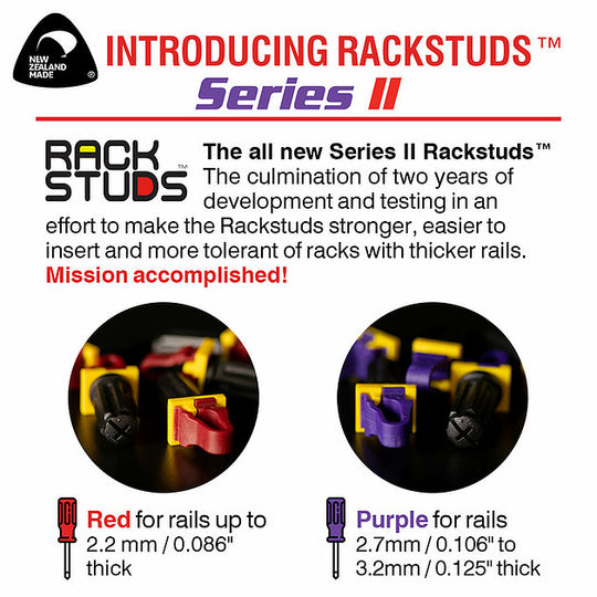 Rackstuds Rack Mount Solution Series II – No More Cage Nuts! The Easiest and Safest Server Rack Solution in 19" Racks with Square Punched Vertical Rails | Red, 2.2mm/0.086" Version