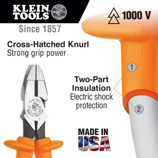 Klein Tools D213-9NE-INS Side Cutting Pliers, New England Insulated, 9-Inch