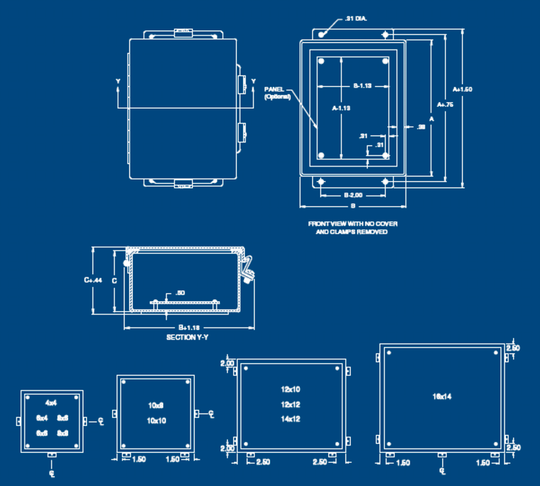 Austin AB-12126JFH 12x12x6 Type 4 JIC Continuous Hinge Box - Painted ANSI 61 Gray