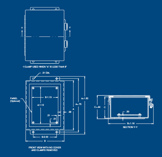 Austin AB-14128JH 14x12x8 Type 12 JIC Continuous Hinge Box - Painted ANSI 61 Gray