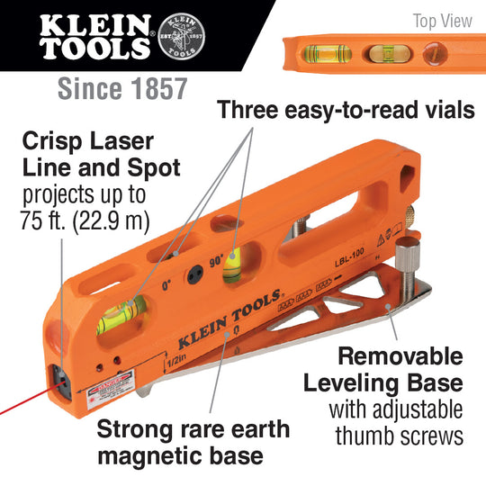 Klein Tools Laser Level with Level Bubble Vials, Magnetic, LBL100