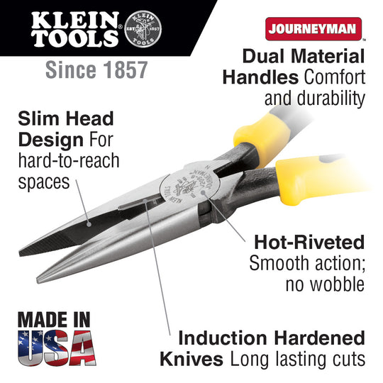 Klein Tools J203-6 Pliers, Long Nose Side-Cutters, 6-3/4-Inch