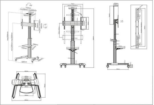 Manhattan Aluminum Height-Adjustable Multimedia TV Cart, 461245