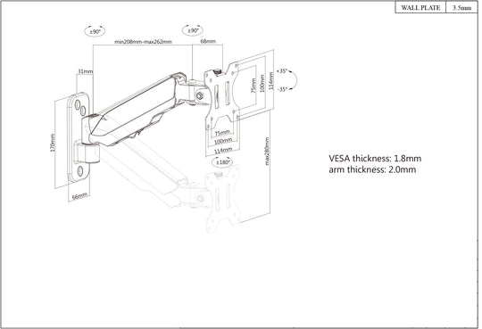 Manhattan Universal Gas Spring Monitor Wall Mount, 461603