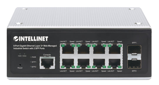 Intellinet Industrial 8-Port Gigabit Ethernet Layer 2+ Web-Managed Switch with 2 SFP Ports, 508834