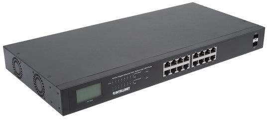 Intellinet 16-Port Gigabit Ethernet PoE+ Switch with 2 SFP Ports and LCD Screen, 561259