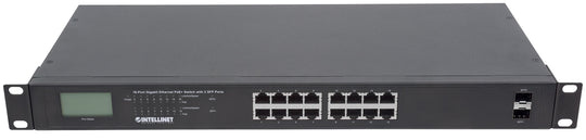 Intellinet 16-Port Gigabit Ethernet PoE+ Switch with 2 SFP Ports and LCD Screen, 561259