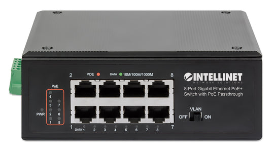 Intellinet PoE-Powered 8-Port Gigabit Ethernet PoE+ Industrial Switch with PoE Passthrough, 561624
