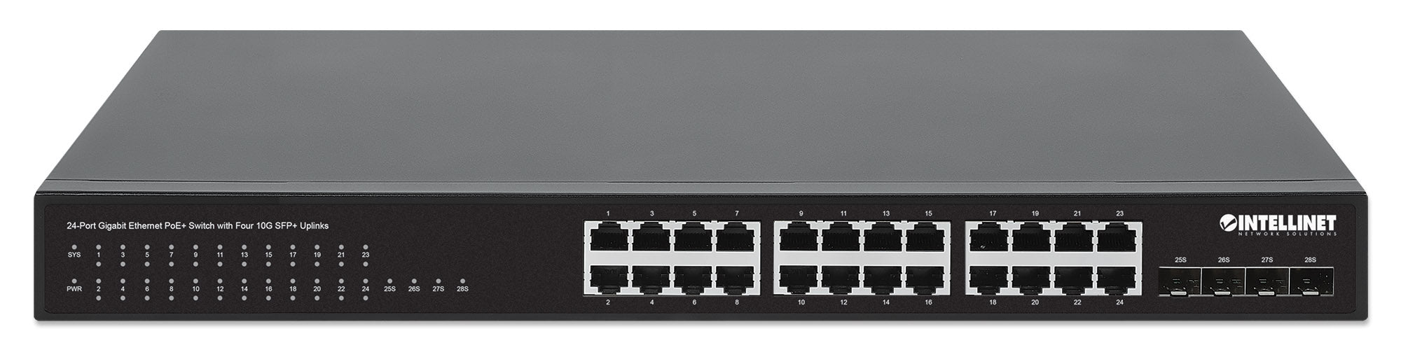 Intellinet 561761 24-Port Gigabit Ethernet PoE+ Switch with Four 10g SFP+ Uplinks
