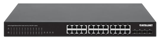 Intellinet 24-Port Gigabit Ethernet PoE+ Switch with Four 10G SFP+ Uplinks, 561761