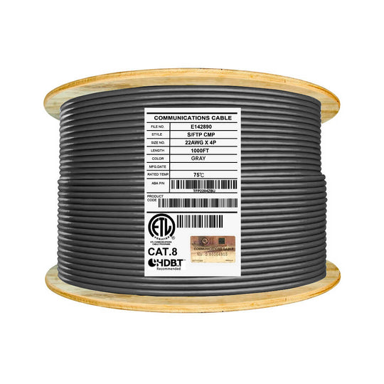 ABA Elite Cat8 Shielded Plenum (CMP) - 40Gb, 22AWG, 2000MHz, S/FTP, Solid, 1000ft Spool