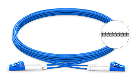 Techlogix Networx Armored fiber patch cord -- (5-30m) duplex single mode OS2 3.0mm fiber (LC/LC, LC/SC, SC/SC)