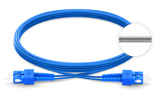 Techlogix Networx Armored fiber patch cord -- (5-30m) duplex single mode OS2 3.0mm fiber (LC/LC, LC/SC, SC/SC)