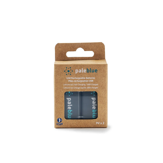 Pale Blue Lithium Ion USB Rechargeable 9V Batteries - 2 Pack