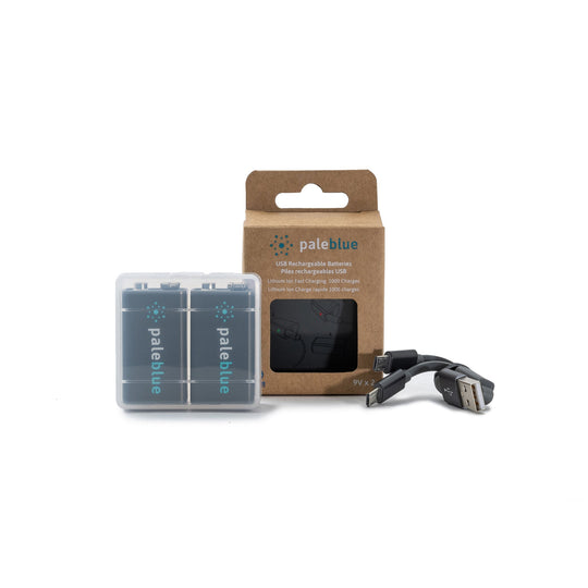 Pale Blue Lithium Ion USB Rechargeable 9V Batteries - 2 Pack