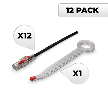 NTW Lockable Cat6 Patented Net-Lock Patch Cord, Snagless, 12 Pack - Black