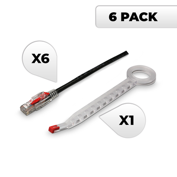 NTW Lockable Cat6 Patented Net-Lock Patch Cord, Snagless, 6 Pack - Black