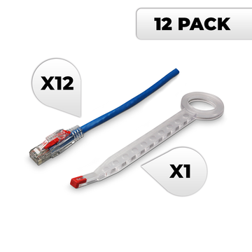 NTW Lockable Cat6 Patented Net-Lock Patch Cord, Snagless, 12 Pack - Blue