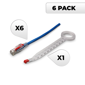 NTW Lockable Cat6 Patented Net-Lock Patch Cord, Snagless, 6 Pack - Blue