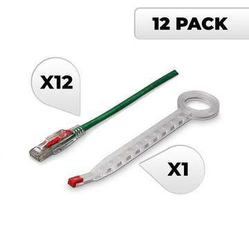 NTW Lockable Cat6 Patented Net-Lock Patch Cord, Snagless, 12 Pack - Green