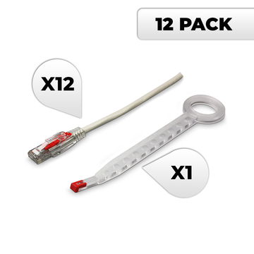 NTW Lockable Cat6 Patented Net-Lock Patch Cord, Snagless, 12 Pack - Gray